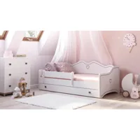 lit simple pour enfants décoré, lit bébé décoré avec protection antichute pour chambre, cm 164x85h70, couleur blanc et gris 8052773620147