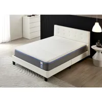 lit avec tête de lit + matelas 140x190cm souple - latex et mémoire de forme - épaisseur 28cm + lit avec tête de lit
