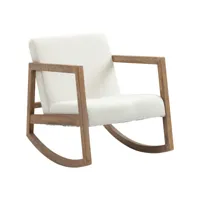 fauteuil lounge à bascule - assise profonde, dossier incliné - revêtement effet peau de mouton polyester crème - accoudoirs, structure bois hévéa