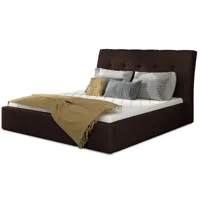 lit capitonné avec rangement tissu marron foncé klein - 4 tailles-couchage 180x200 cm