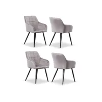 ensemble de 4 chaises de salle à manger camden - tapissées de velours avec pieds en métal - gris clair