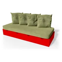 banquette cube 200 cm + futon + coussins  rouge banq200s-red