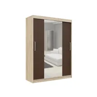 helia - armoire à portes coulissantes + grand miroir chambre couloir salon - 200x150x60cm - armoire penderie moderne - sonoma/wenge