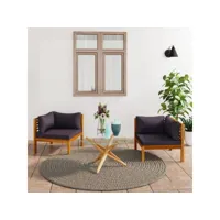 lot de 2 canapés d'angle，banquette pour salon，sofa d'angle avec coussins gris foncé bois d'acacia vcc769383