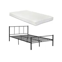 [en.casa] cadre de lit avec matelas cadre de lit pour adultes métal et mousse à froid housse 100% polyester noir 209,5cm x 121,5cm x 81,5cm