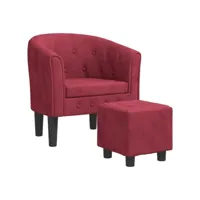 fauteuil salon - fauteuil cabriolet avec repose-pied rouge bordeaux velours 70x56x68 cm - design rétro best00006869045-vd-confoma-fauteuil-m05-250