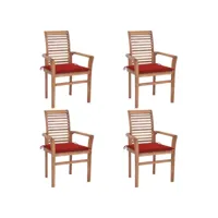 lot de 4 chaises  chaises de salle à manger chaises à dîner  avec coussins rouge bois de teck solide meuble pro frco35905