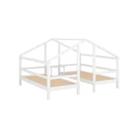 lit cabane 2x90x200cm pour 2 enfants, lit 2 places, avec sommier à lattes, 1 petite table, protection antichute, blanc