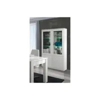 vitrine, vaisselier, argentier fabio blanc brillant high gloss + led. meuble design pour votre salon ou salle à manger.