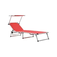 chaises longues pliables et toit 2pièces aluminium textilène rouge