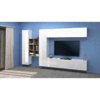 meuble mural danilo, ensemble de salon meuble tv avec 4 portes, meuble de salon polyvalent, 100% made in italy, cm 280x30h180, blanc brillant et érable 8052773864916