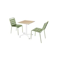 ensemble table de terrasse stratifié chêne et 2 chaises vert cactus