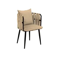 chaise avec accoudoir sawyer métal noir et velours beige