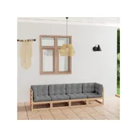 canapé fixe 4 places de jardin  sofa banquette de jardin avec coussins bois de pin massif meuble pro frco69867