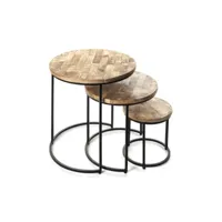 table d'appoint gigogne ronde en bois massif collection oikos. meuble style industriel