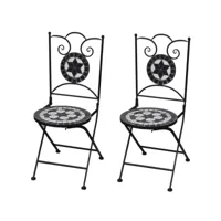 lot de 2 chaises de bistro pliables chaises de jardin  céramique noir et blanc meuble pro frco37440