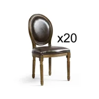 paris prix - lot de 20 chaises médaillon simili "versailles" 96cm marron & or
