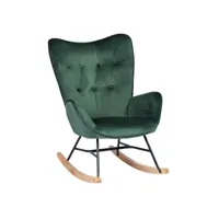 fauteuil à bascule scandinave velours vert pieds en bois clair