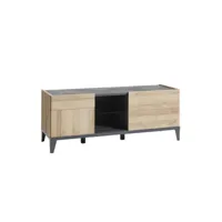 meuble tv 140 cm 2 portes décor bois clair et béton gris - valentina 67187209