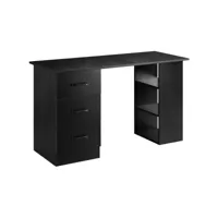 bureau informatique meuble de bureau 3 tiroirs coulissants + 3 étagères grand plateau 120l x 49l x 72h cm mdf noir