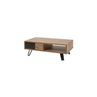 table basse 1 niche 1 tiroir chêne miel-métal - ceniza - l 110 x l 60 x h 38 cm - neuf
