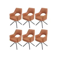 lot de 6 chaises de salle à manger hwc-k30, fauteuil de cuisine, pivotant auto-position, tissu/textile ~ aspect daim brun