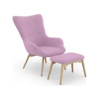 fauteuil avec repose-pieds - revêtement en lin - huda rose