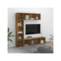 ensemble meuble tv bibliothèque contemporain  banc tv armoire tv  3 pcs chêne fumé 180x30x180 cm meuble pro frco60790