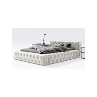 lit avec coffre de rangement et tête de lit matelassée chesterfield - velours beige - 160x200