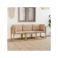 canapé fixe 3 places de jardin  sofa banquette de jardin avec coussins beige meuble pro frco97509