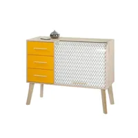 meuble d'entrée chêne 3 tiroirs oranges - coloris rideau: vagues grises 810 happ300cc810m
