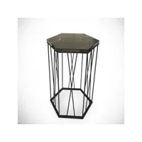 table d'appoint hexagonale supellex bois marbre noir et métal noir