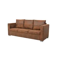 canapé fixe 3 places  canapé scandinave sofa 191 x 73 x 82 cm cuir daim artificiel meuble pro frco17073