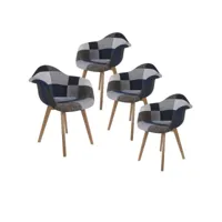 damas - lot de 4 fauteuils patchwork bleu et gris