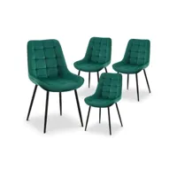 sherley - lot de 4 chaises capitonnées en velours vert pieds en métal noir sherley-vel-ver