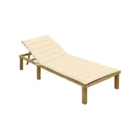 chaise longue  bain de soleil transat avec coussin crème bois de pin imprégné meuble pro frco73706