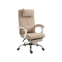 fauteuil de bureau manager grand confort repose-pied tétière intégrés dossier inclinable lin beige