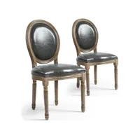 paris prix - lot de 2 chaises médaillon similicuir versailles 96cm gris