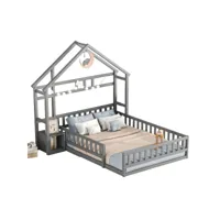 lits enfant 140 x 200 cm lits maison avec tables de chevet, gris