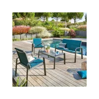 salon de jardin en aluminium elyn bleu canard-graphite - 4 places - hespéride