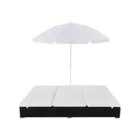 transat double d'extérieur avec parasol et coussins blanc - résine tressée noir 42950