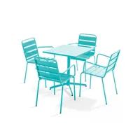 ensemble table de jardin et 4 fauteuils en métal turquoise - palavas