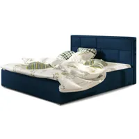 lit avec coffre velours bleu tête de lit capitonnée lenzo - 4 tailles-couchage 140x200 cm