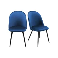 lot 2 chaises capitonnées velours bleu foncé avec pieds métal - fary