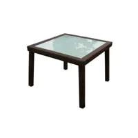 table de repas carrée verre-rotin marron - pravul - l 90 x l 90 x h 76 cm - neuf