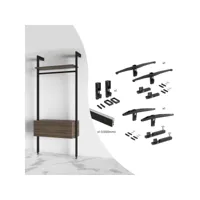 emuca kit de fixation pour 1 étagère en bois, 1 module et 1 tringle de suspension, longueur 1m zero, zamak, peint en noir texturé