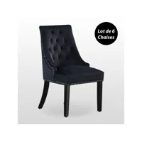 ensemble de 6 chaises de salle à manger windsor - rembourrage en velours moelleux et pieds en bois massif robustes - parfait pour votre salle à manger et salon - noir
