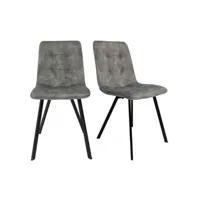 lot de 2 chaises en velours gris clair et piètement métal noir - nami 66088059lot2