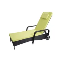 chaise longue relaxation transat de jardin bain de soleil poly rotin anthracite housse vert clair 04_0004242