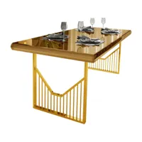 table de salle à manger design en acier et miroir coloris bronze et or collection panamera l. 186 x p. 90 x h. 76 cm viv-97636